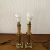 2 old brass candlestick lamp bases