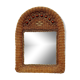 Woven wicker mirror and wooden beads 60s
