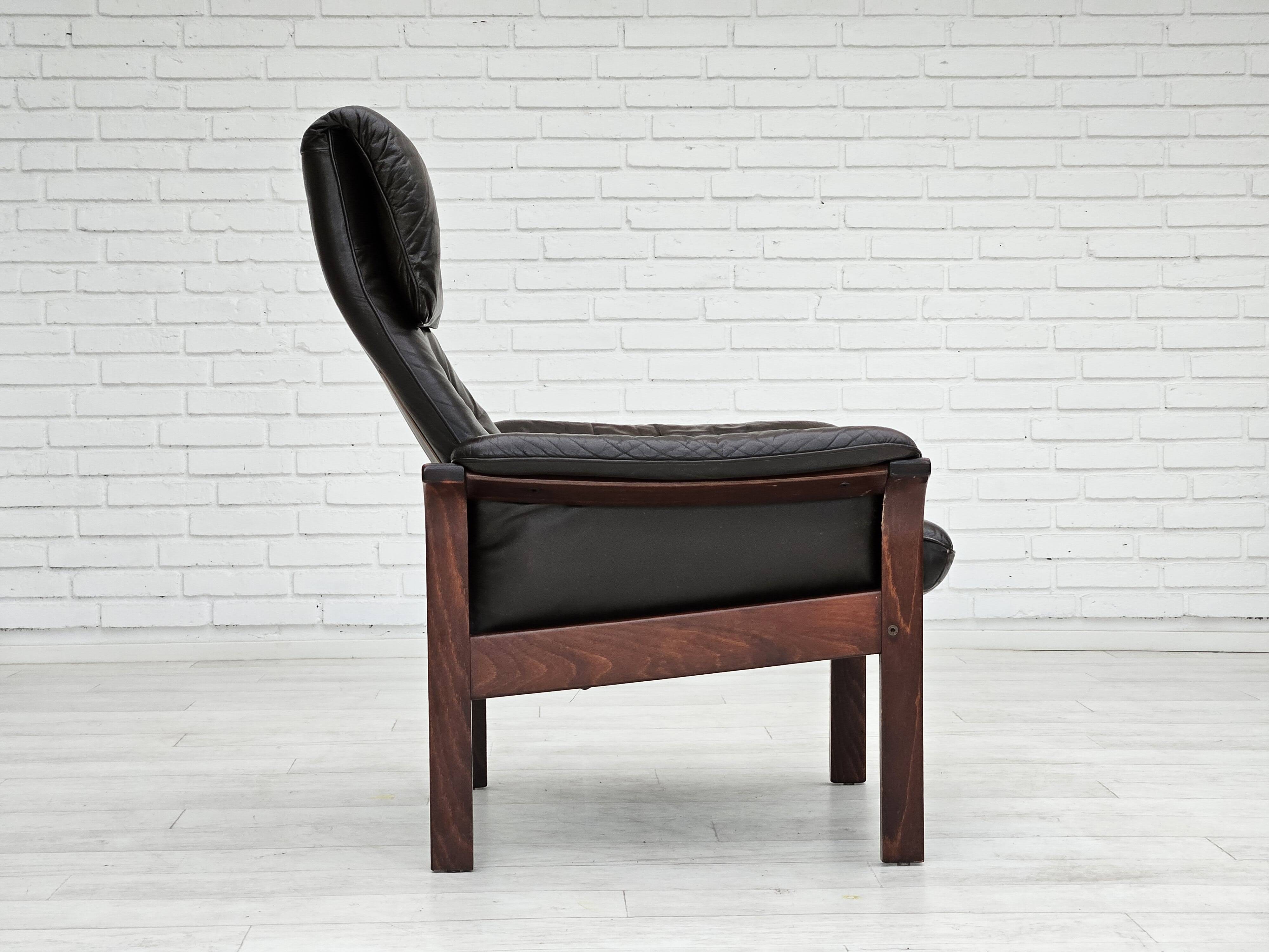 Chaise longue réglable, cuir marron années 1970, design suédois par göte möbler