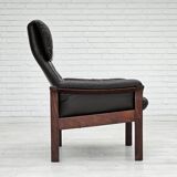 Chaise longue réglable, cuir marron années 1970, design suédois par göte möbler