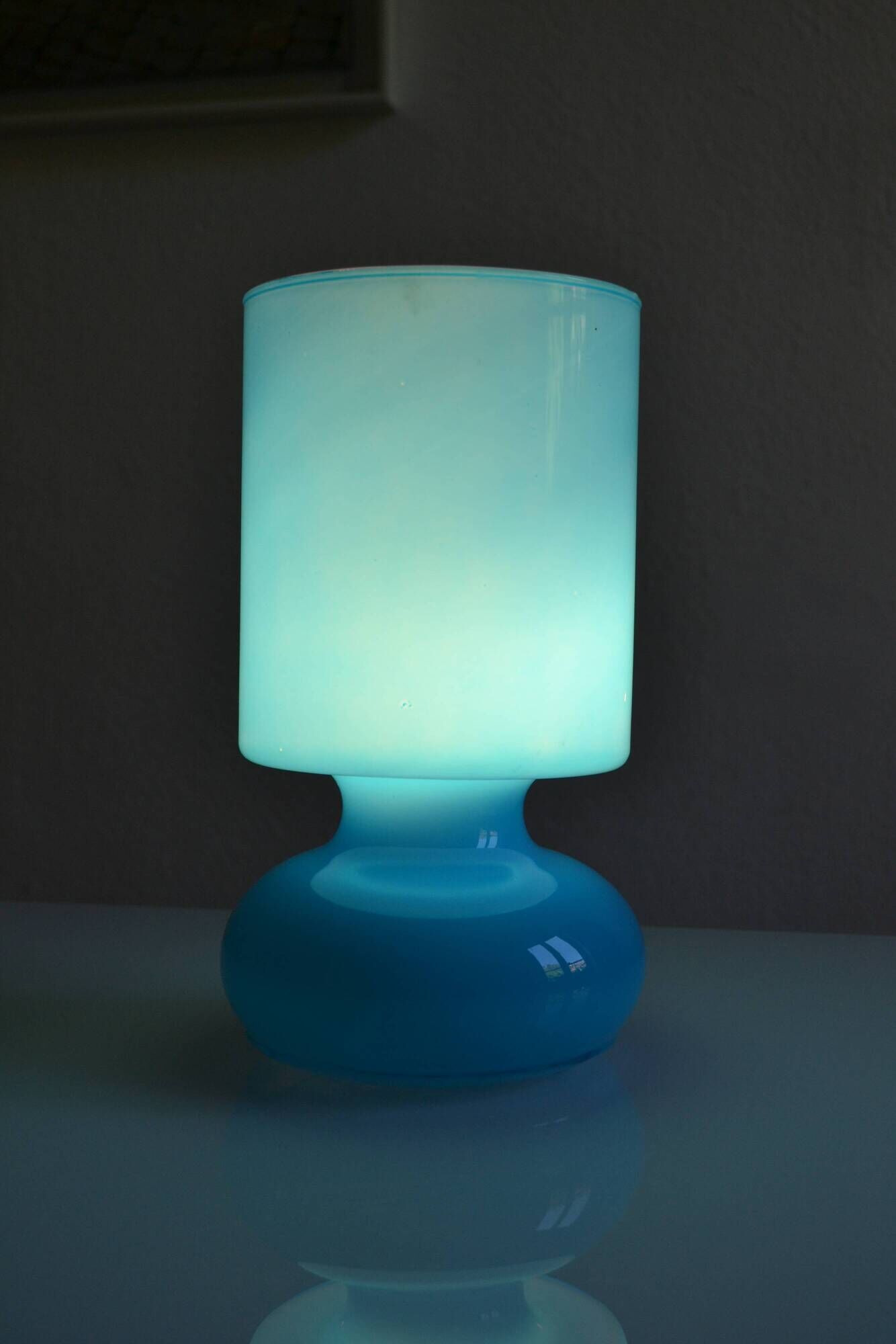 Ikea Lykta lamp in vintage blue opaline glass from the 1980s.