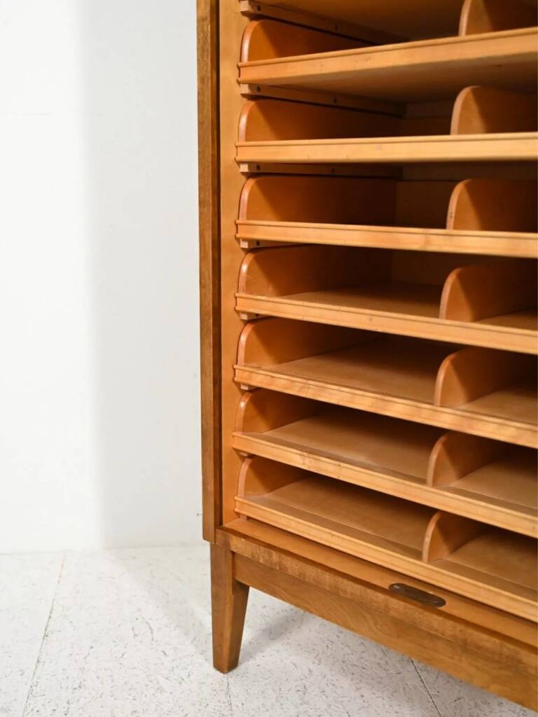 Antique Scandinavian filing cabinet, tambour archive cabinet, high-end, single, Sweden, 1960s