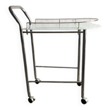 Chrome and transparent glass rolling dessert trolley, French Regency style from the 1960s.