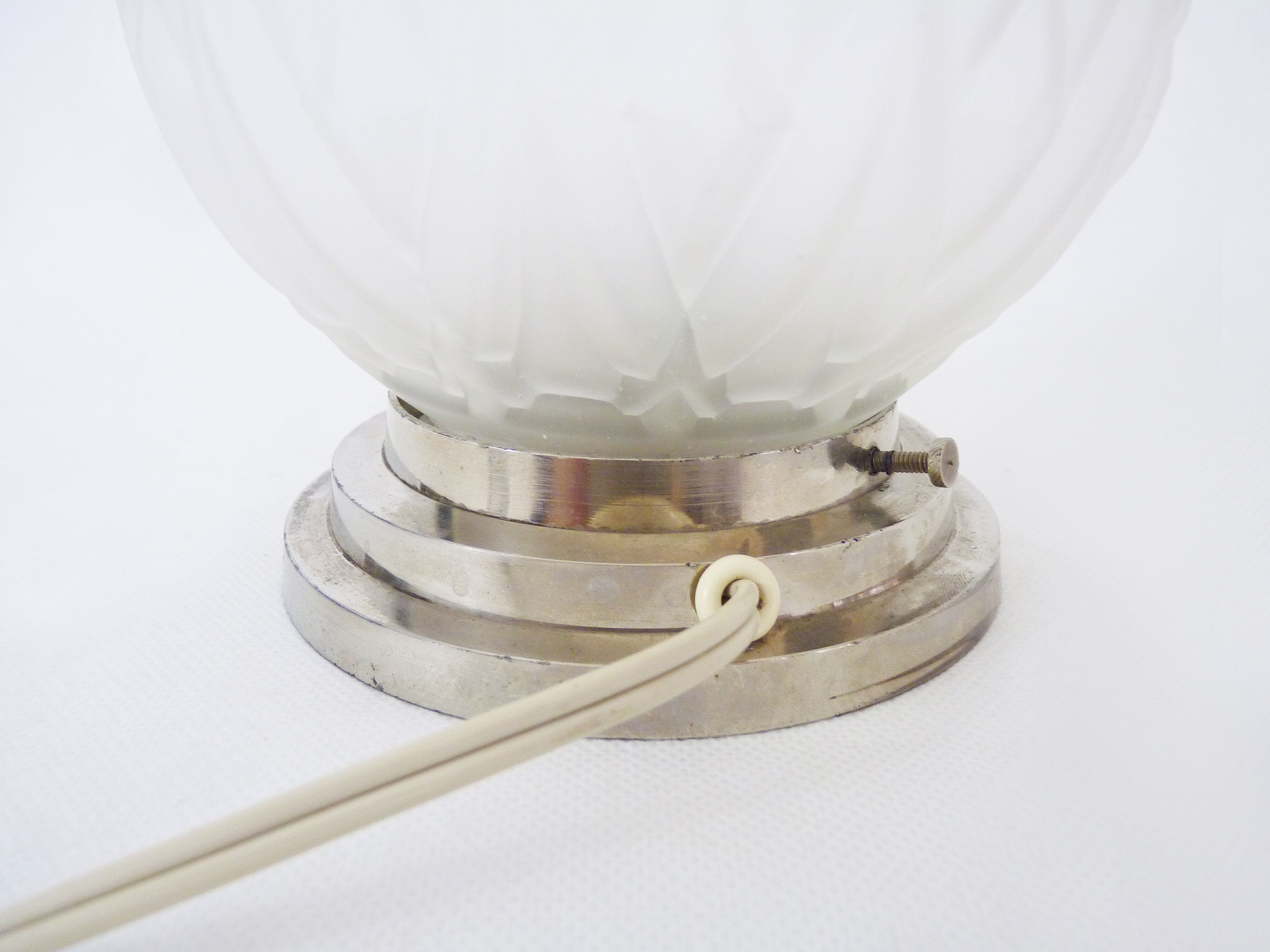 Chrome metal and Art Deco glass globe