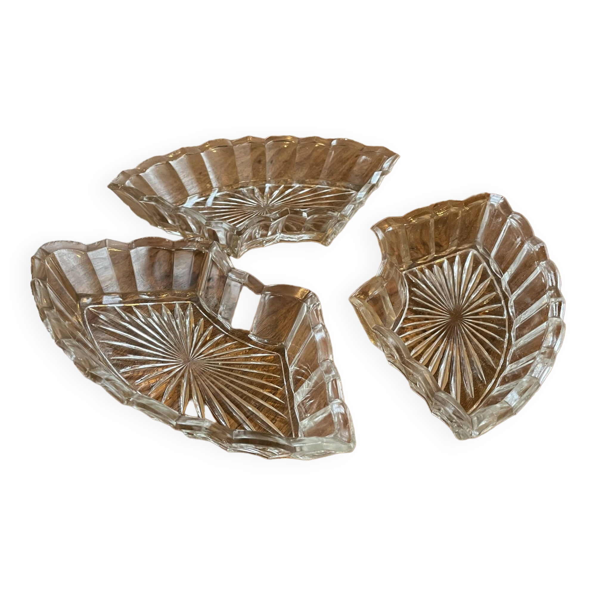 Set of 3 cut glass aperitif bowls - old, vintage