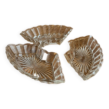 Set of 3 cut glass aperitif bowls - old, vintage