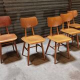 Set of 5 all-wood chairs published by Ton 1960
