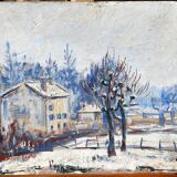 Hameau sous la neige, Lyon school, signed