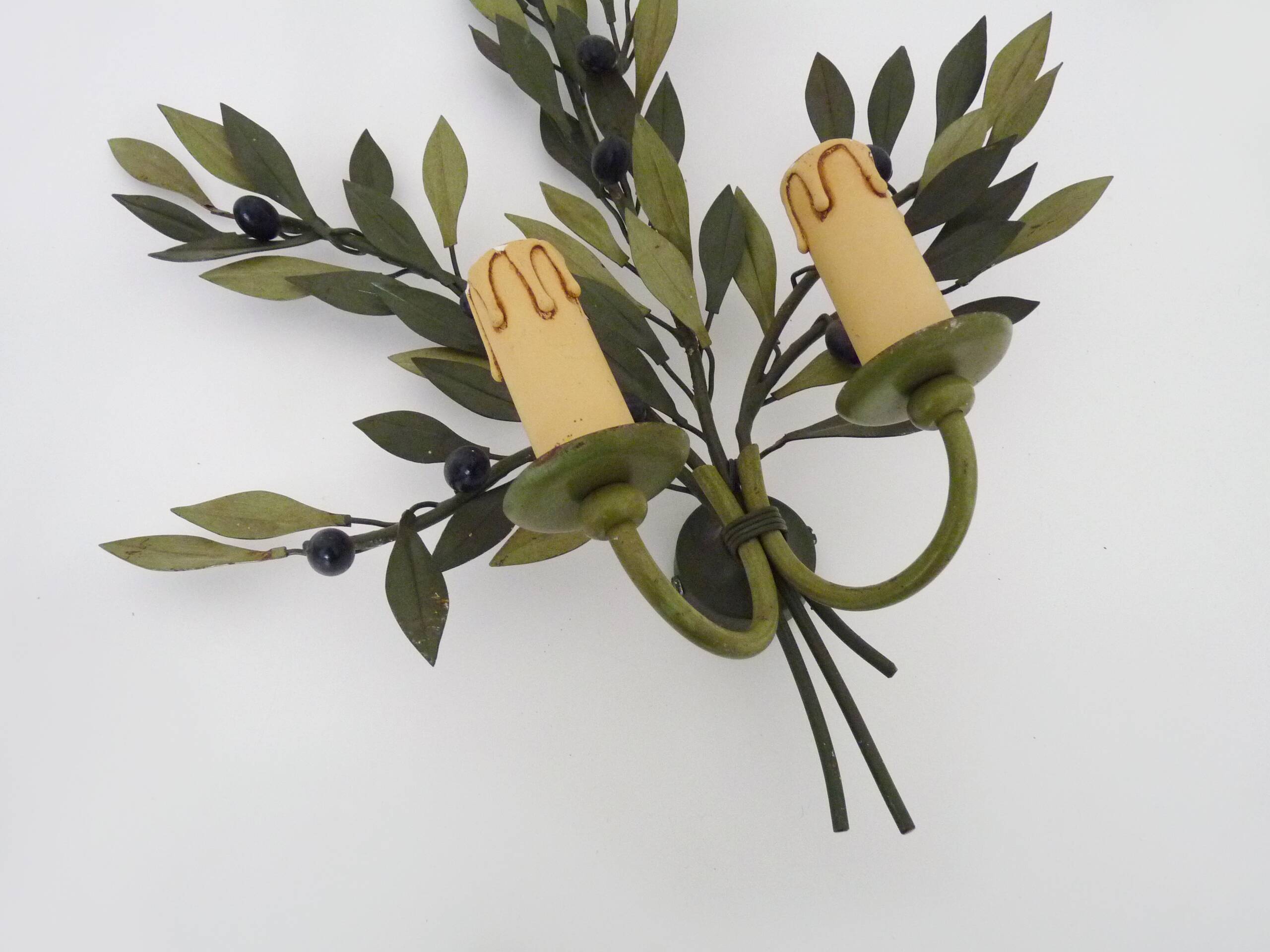 Large pair of olive branch wall sconces Art et FLoritude