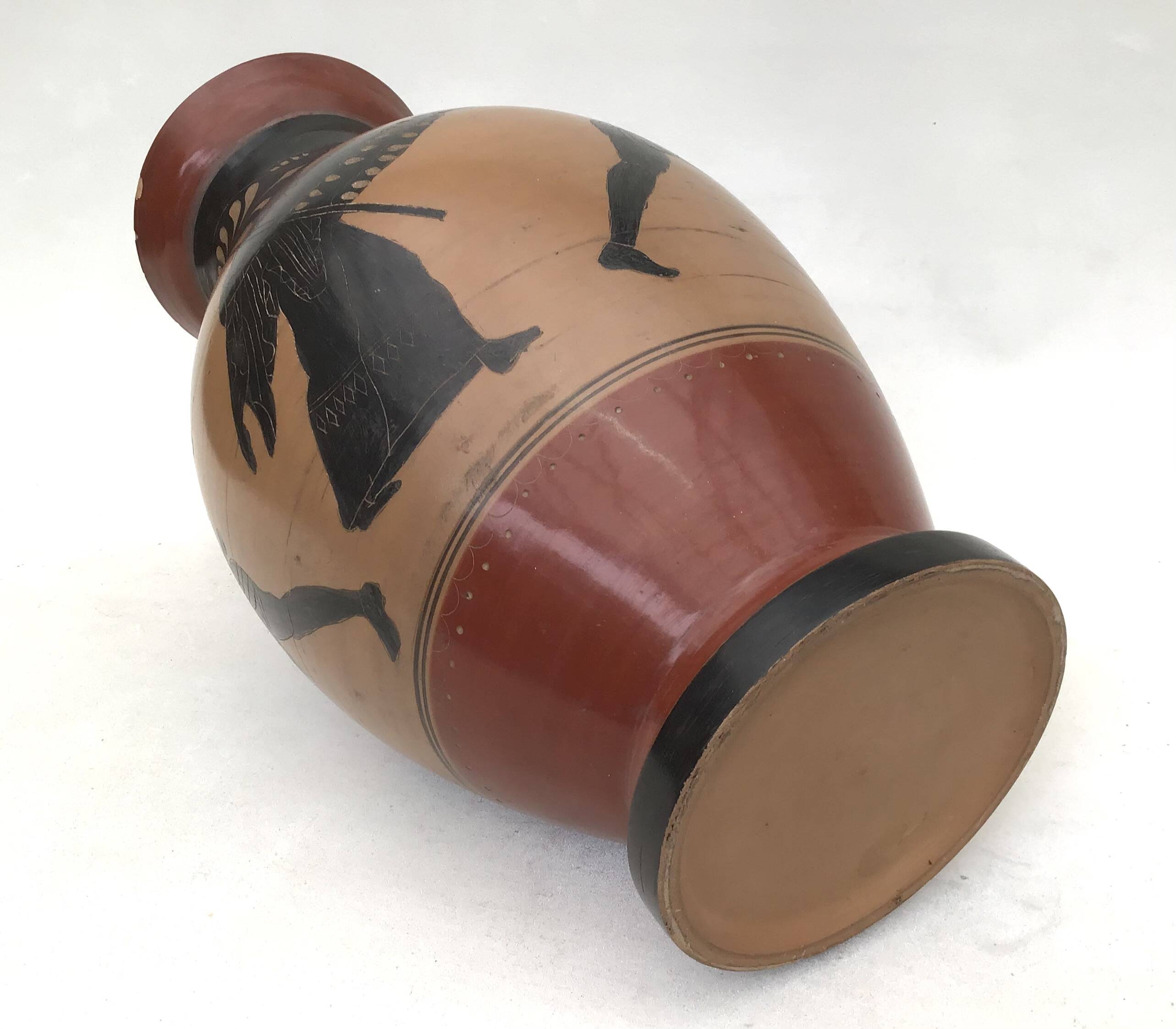 Reproduction of a Greek Attic-style black-figure vase depicting warriors