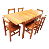 Table & 6 chairs in solid pine 80s