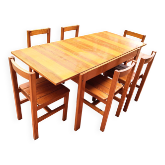 Table & 6 chaises en pin massif Années 80