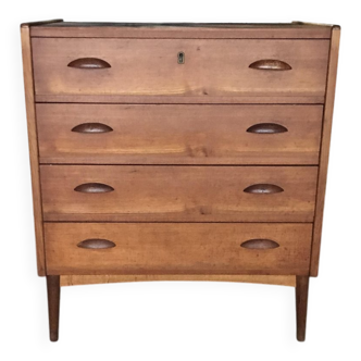 Danish commode from the 1960s in brown teak, with 4 drawers and elegant tapered legs.