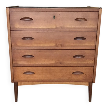 Danish commode from the 1960s in brown teak, with 4 drawers and elegant tapered legs.