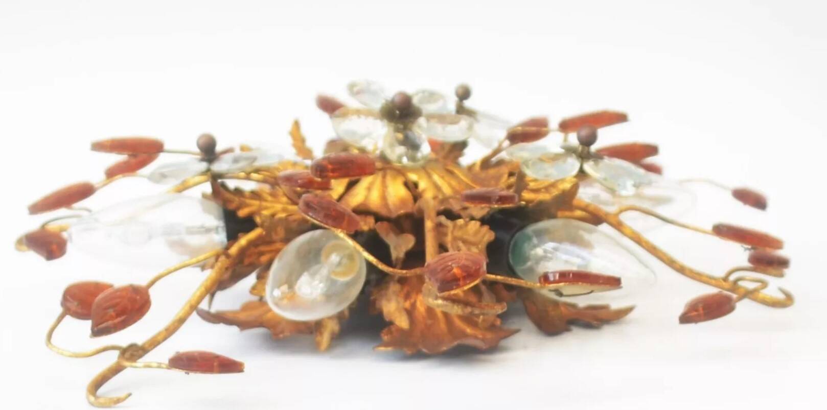 Banci-Firenze ceiling light, in Golden Iron and Crystal Flowers - 6 lamps
