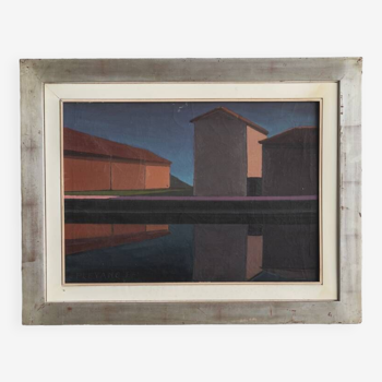 "Il Naviglio Grande, Corse", peinture de Roberto Plevano, Italie, 1977