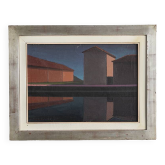 "Il Naviglio Grande, Corse", peinture de Roberto Plevano, Italie, 1977