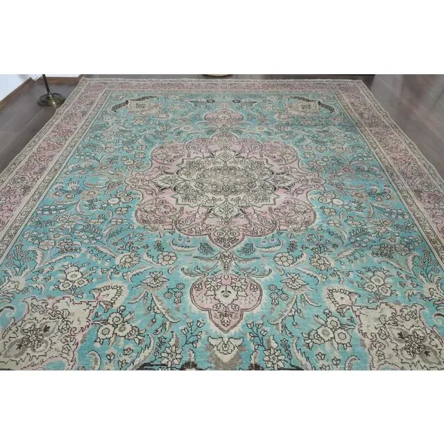 ❤1970s Vintage Persian Handmade Wool Cotton Blue Area Rug❤ 302x376