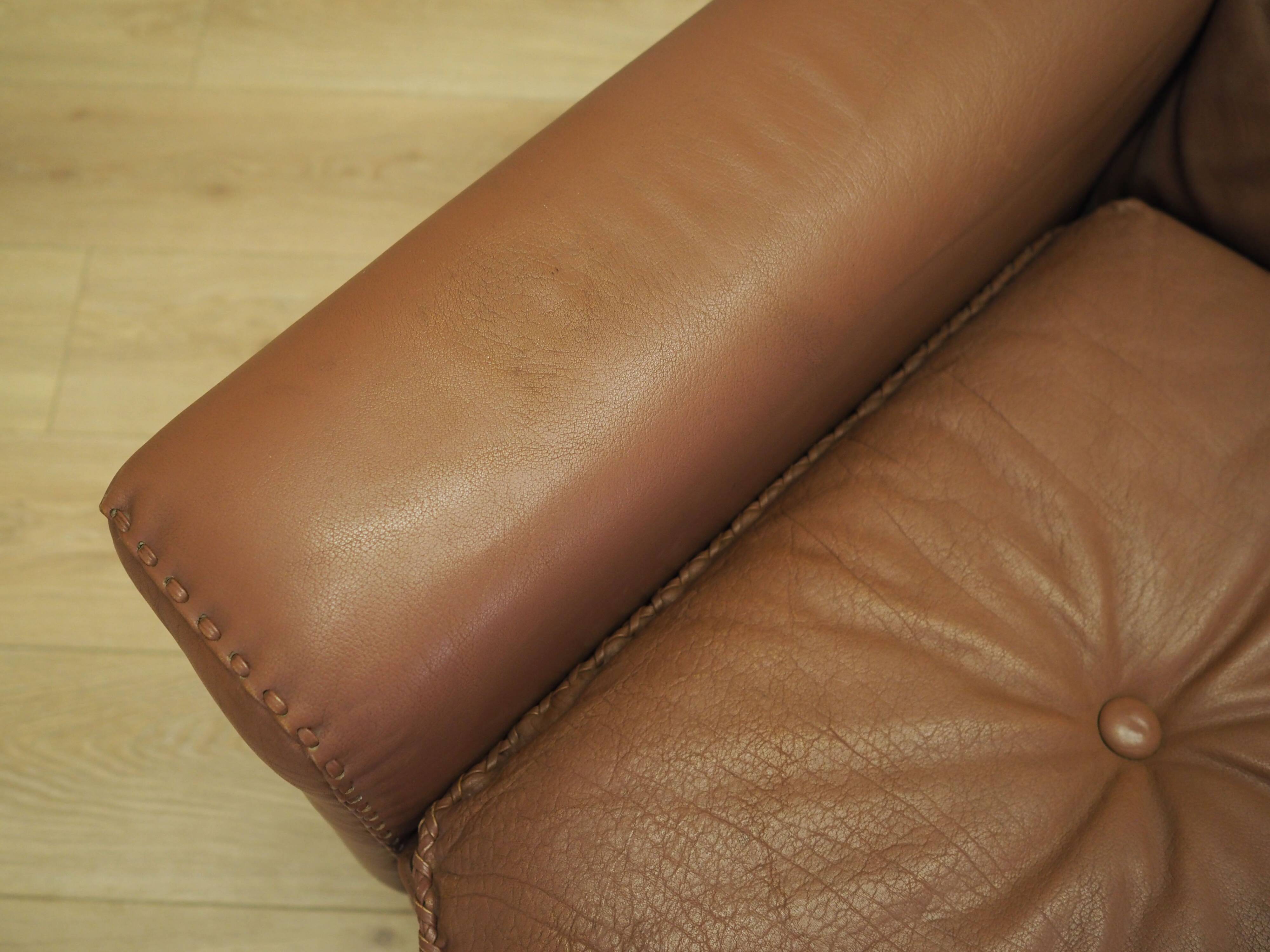 Brown leather sofa, Danish design, 1960s, manufactured by AS Vejen Polstermøbe