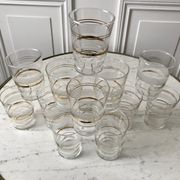 Set of 13 granite water glasses with golden borders 50s-60s