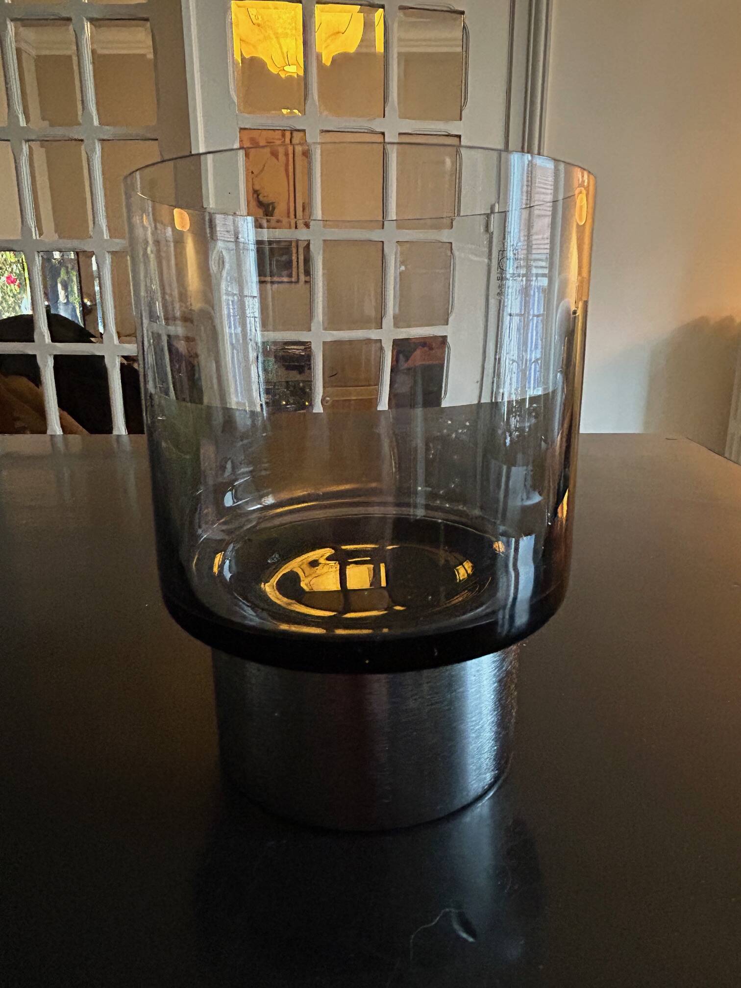 smoked glass candlestick Boussu edition, 1970