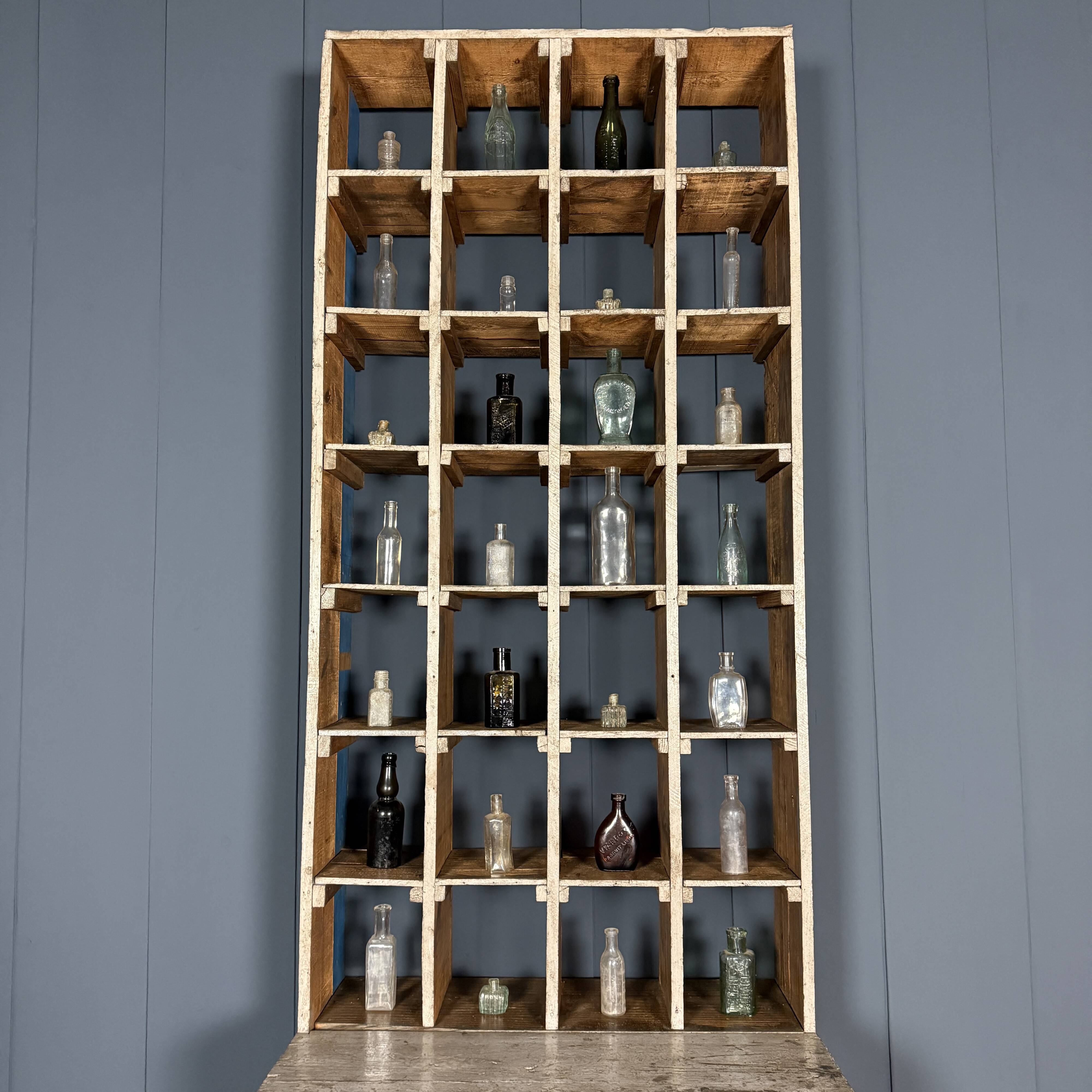Large old industrial wooden workshop pigeonhole cabinet