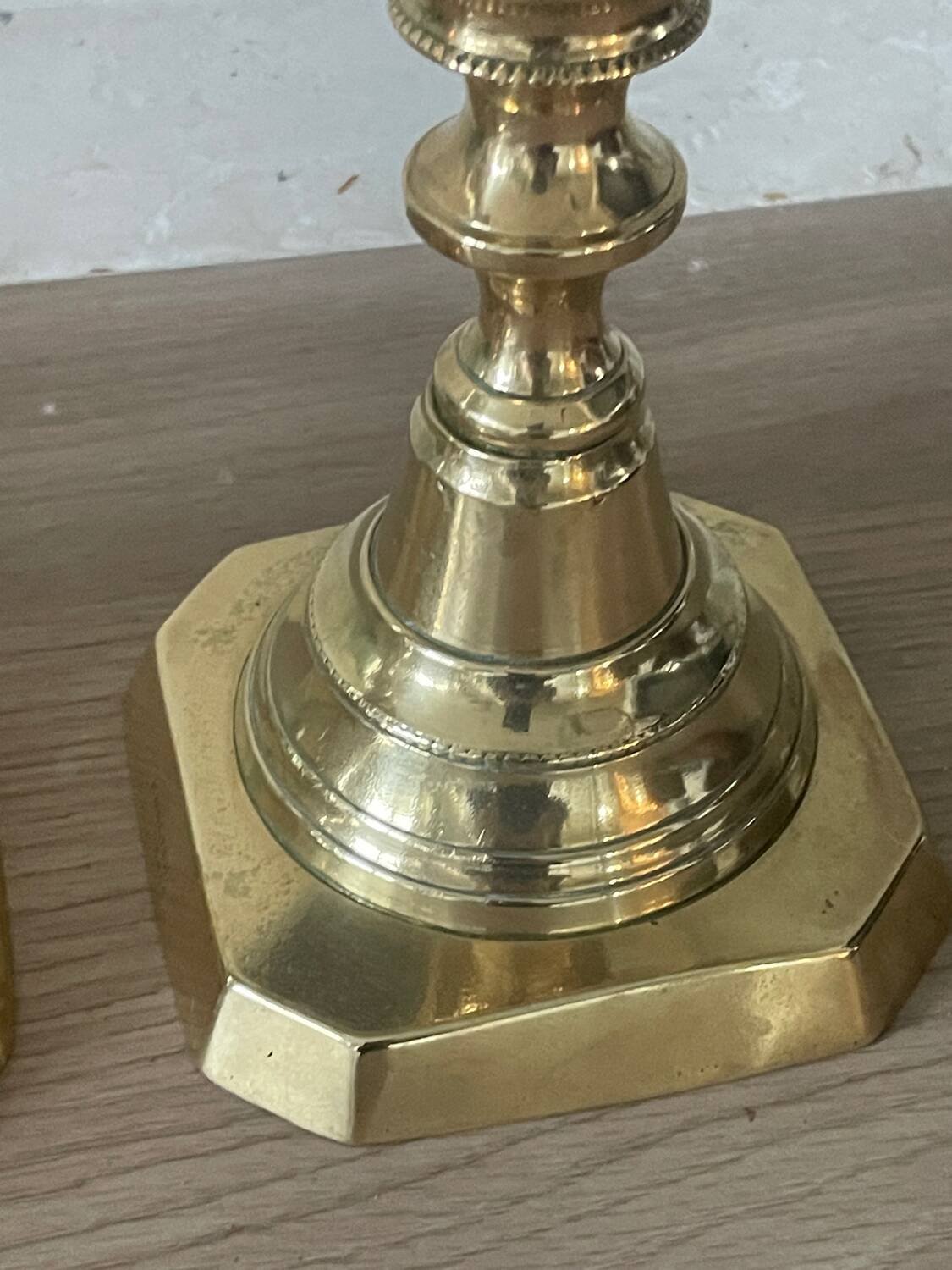 Pair of antique english princess of diamonds brass candlesticks