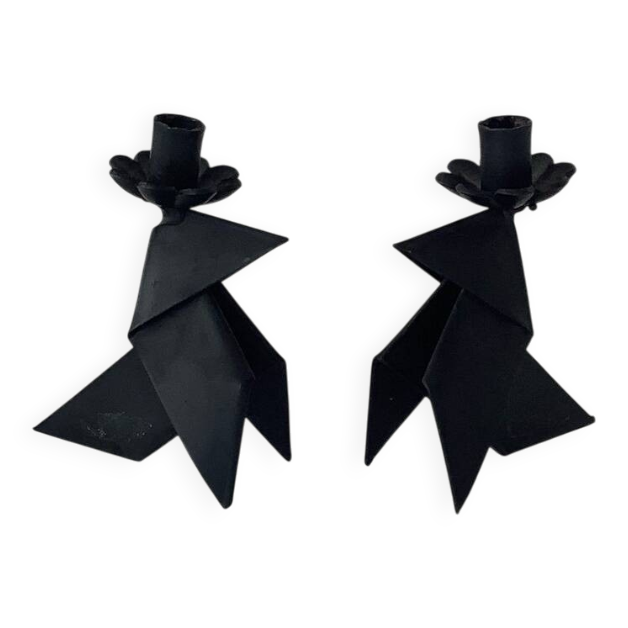 2 Small Vintage Candlesticks 1970s Denmark Brutalist Handmade Birds