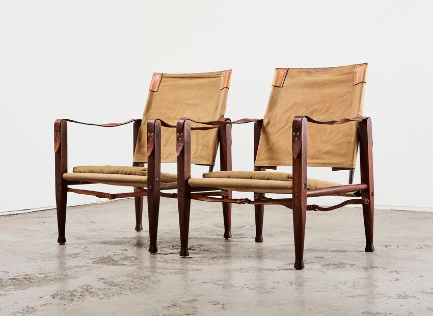 Kaare Klint Pair of Safari Chairs for Rud Rasmussen Denmark 1960s