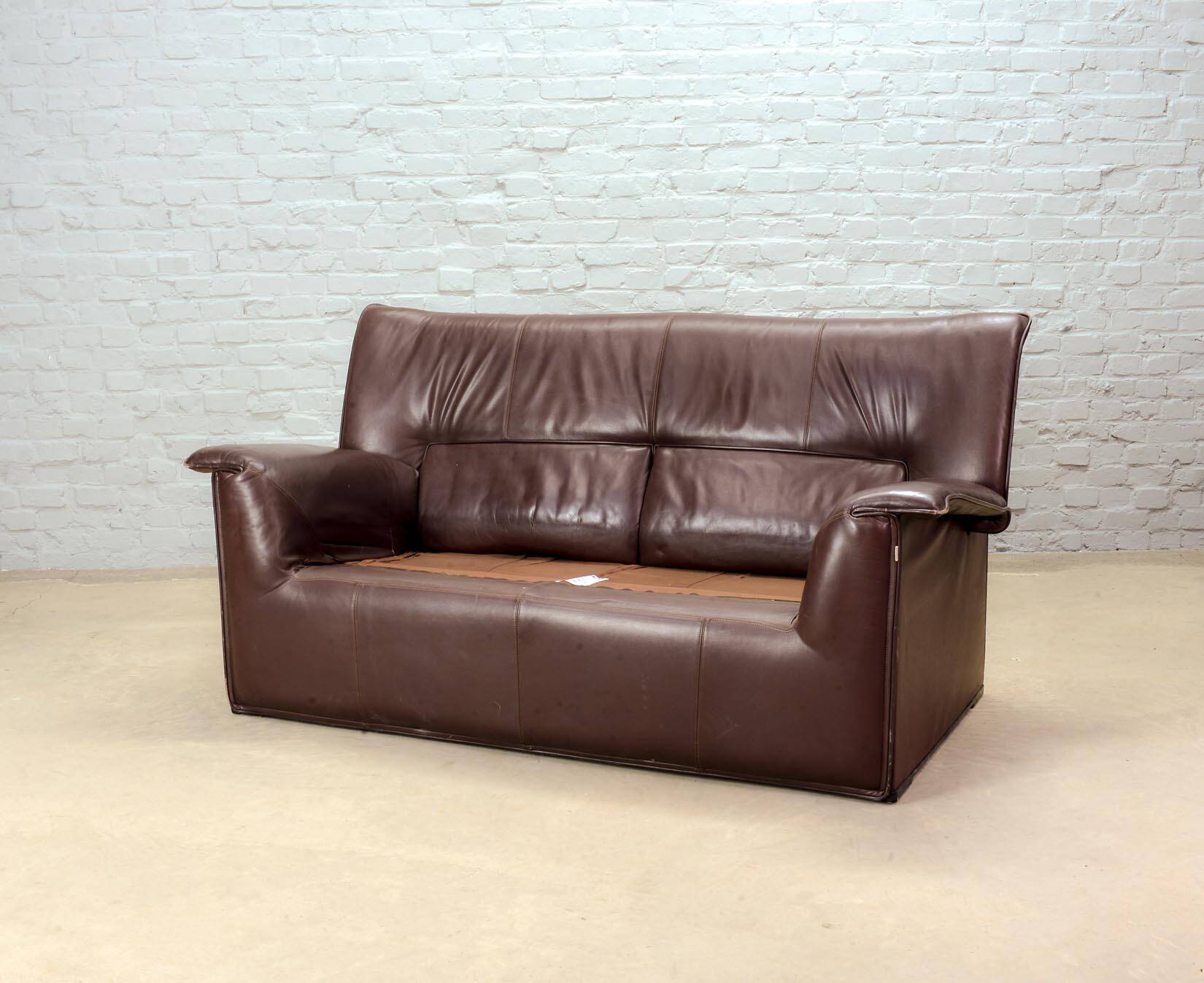 Afra and Tobia Scarpa for B&B Italia Chocolate Brown Leather Two Seat Sofas