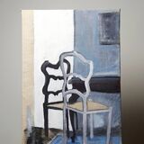 Petit tableau désuet acrylique ou huile sur lin vintage non signé