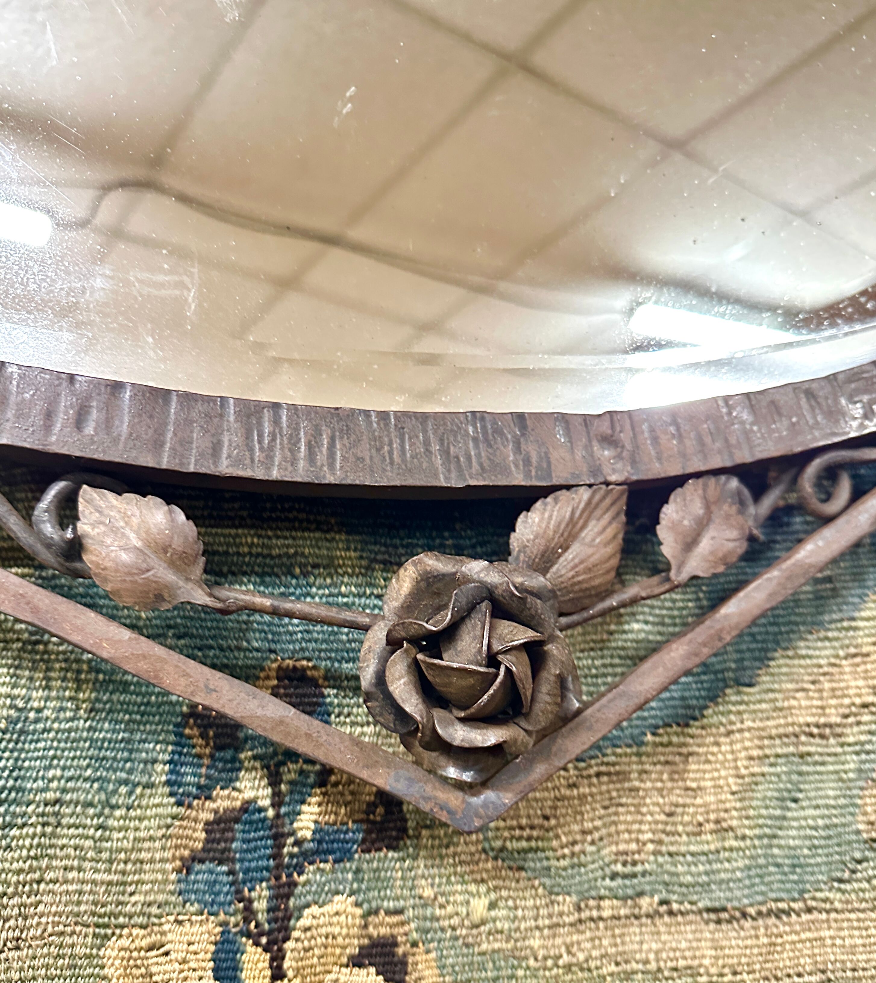 Diamond wall mirror of the art deco period in wrought iron, circa 1920