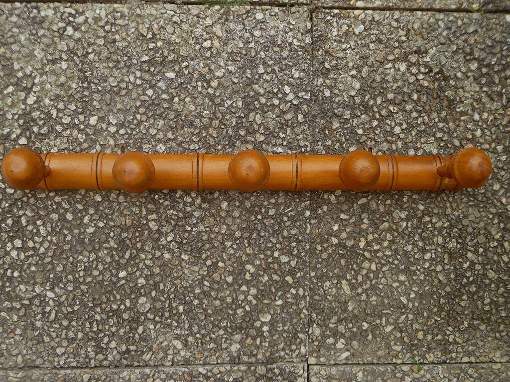 5-stud wooden wall hook, vintage
