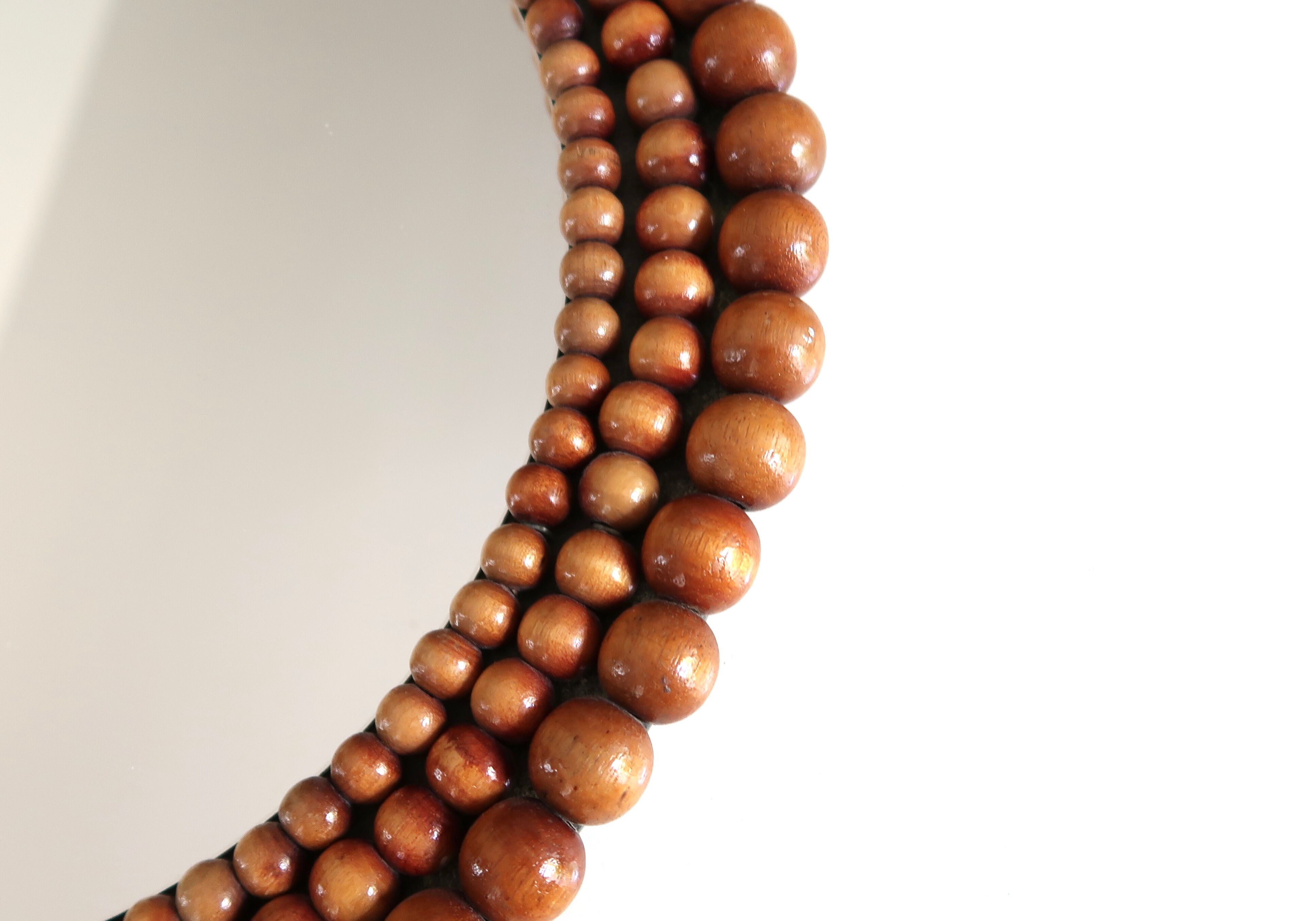 Round mirror, wooden bead frame, 60s 33cm