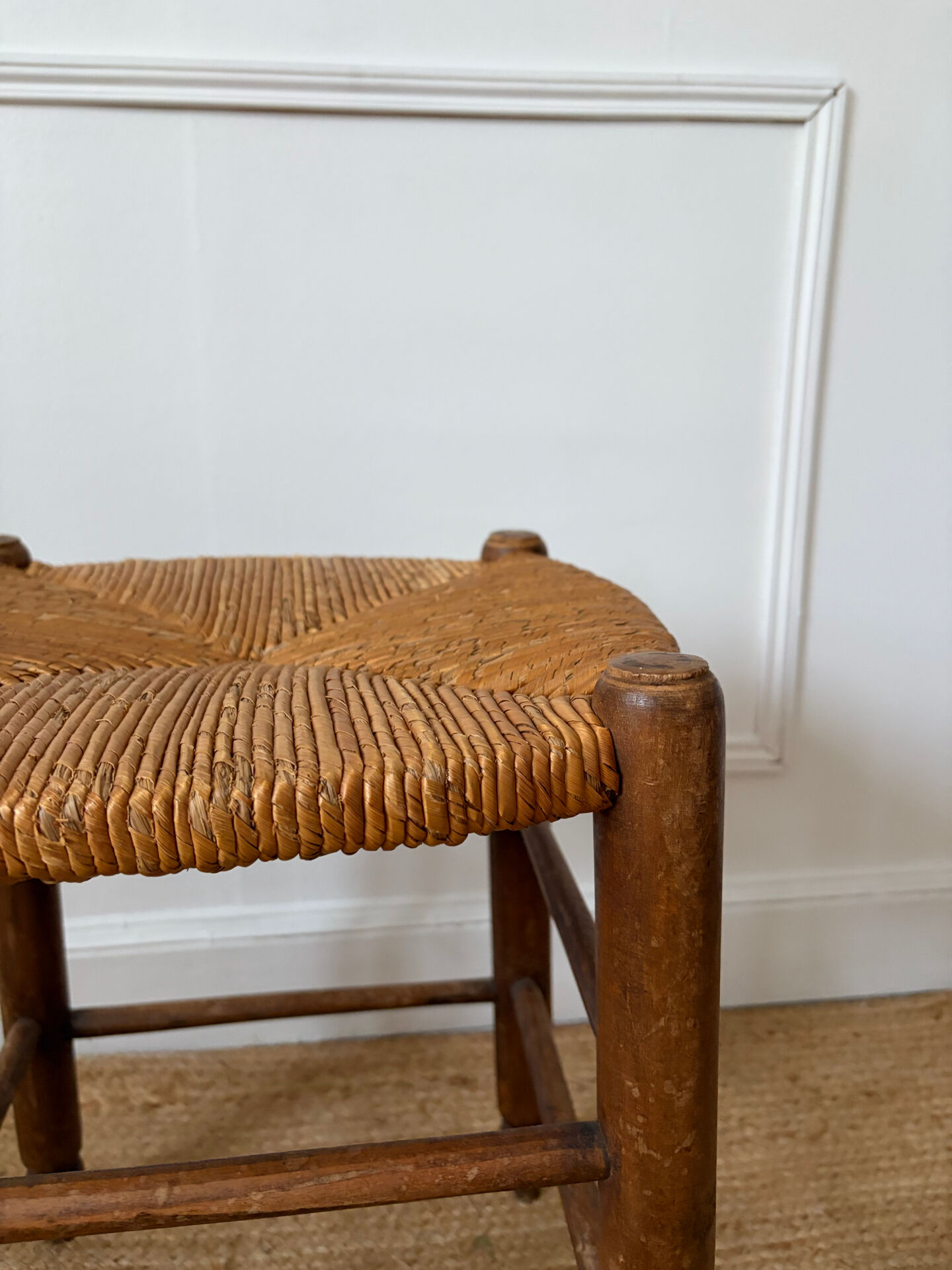 Straw seat wooden stool