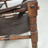 Pairs of vintage Safari style armchairs in wood and leather