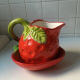 Strawberry-shaped pitcher with a dish