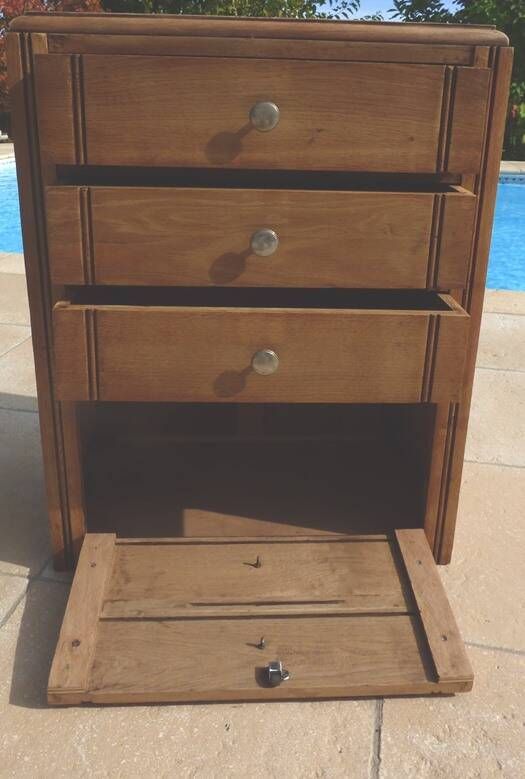 Antique upholsterer furniture with 3 drawers and a false drawer door – Completely restored