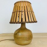 Lampe boule grès abat jour bois