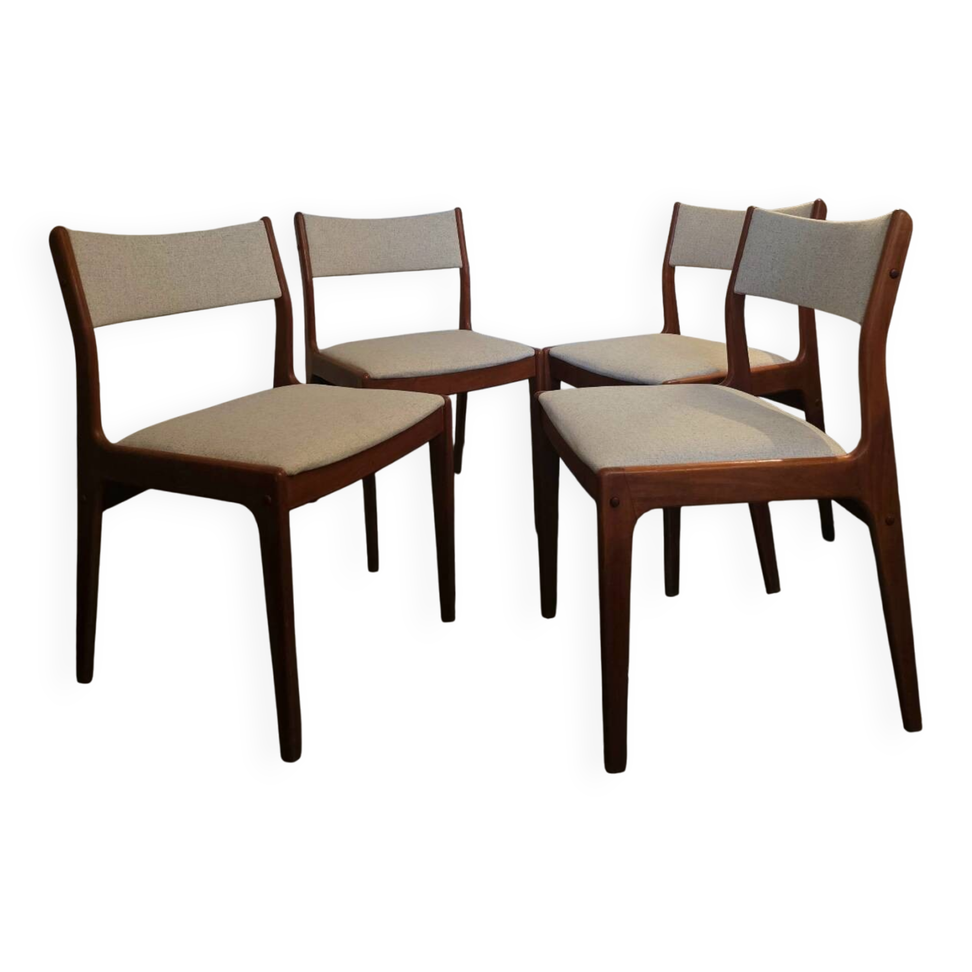Set of 4 vintage teak and beige tweed chairs by Johannes Anderse