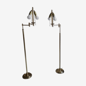 Pair of articulated brass floor lamps