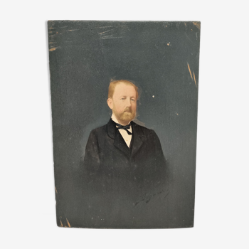 Miniature portrait of a man in oil-on-wood bust by L.Dugardin at the end of the 19th century