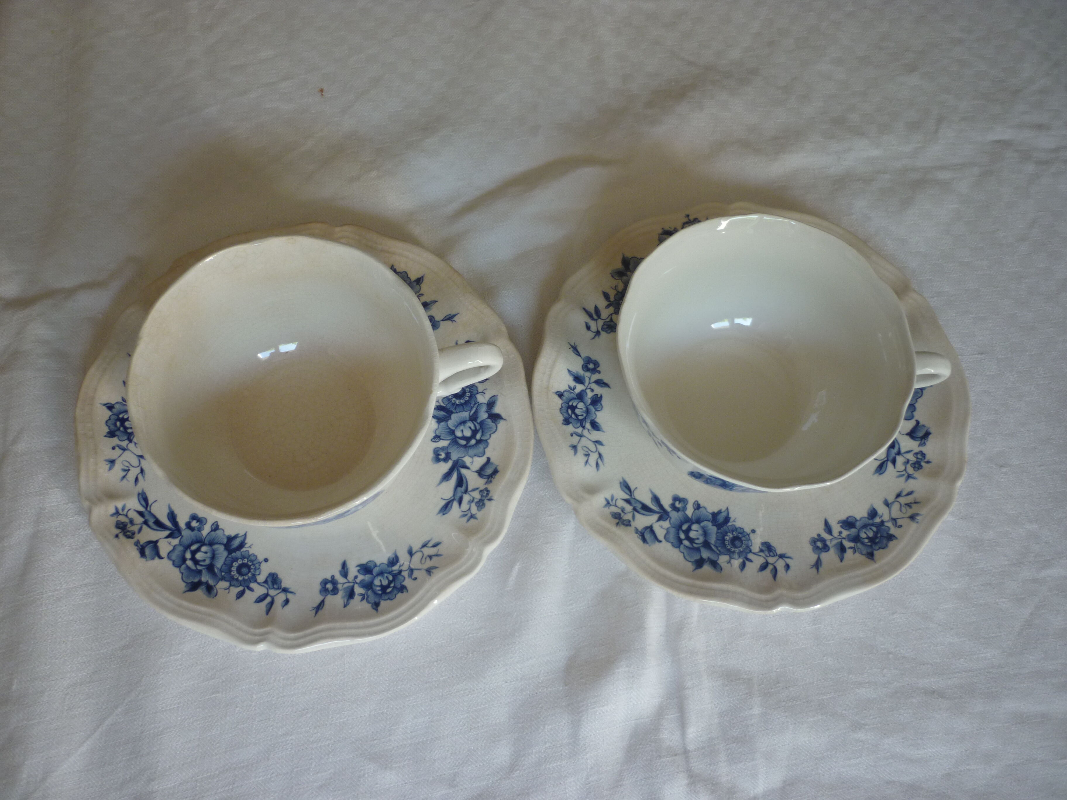 2 cups lunch earthenware of sarreguemines blue flowers