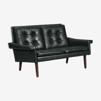 Vintage danish mid century svend skipper 2 person sofa in black leather 1965