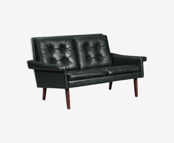 Vintage danish mid century svend skipper 2 person sofa in black leather 1965