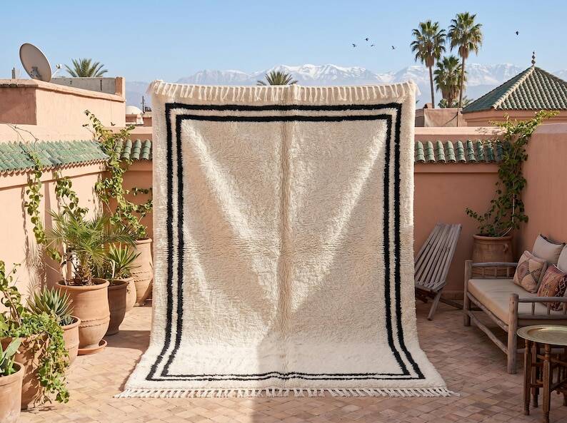 Handmade Moroccan rug in natural wool 200cm x 300cm
