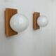 Pair of vintage wall lights, pine and opaline, France 1970