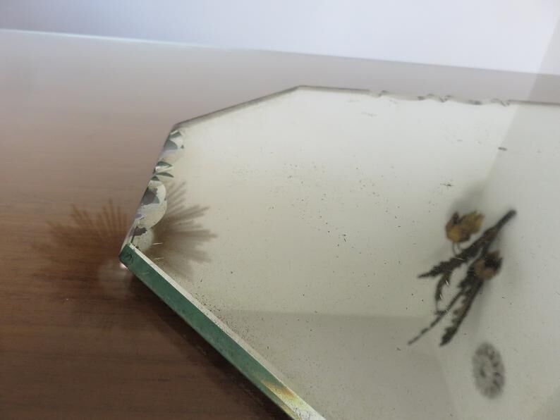 Beveled octagonal mirror, Saint Gobain, Art Deco 40s 50s