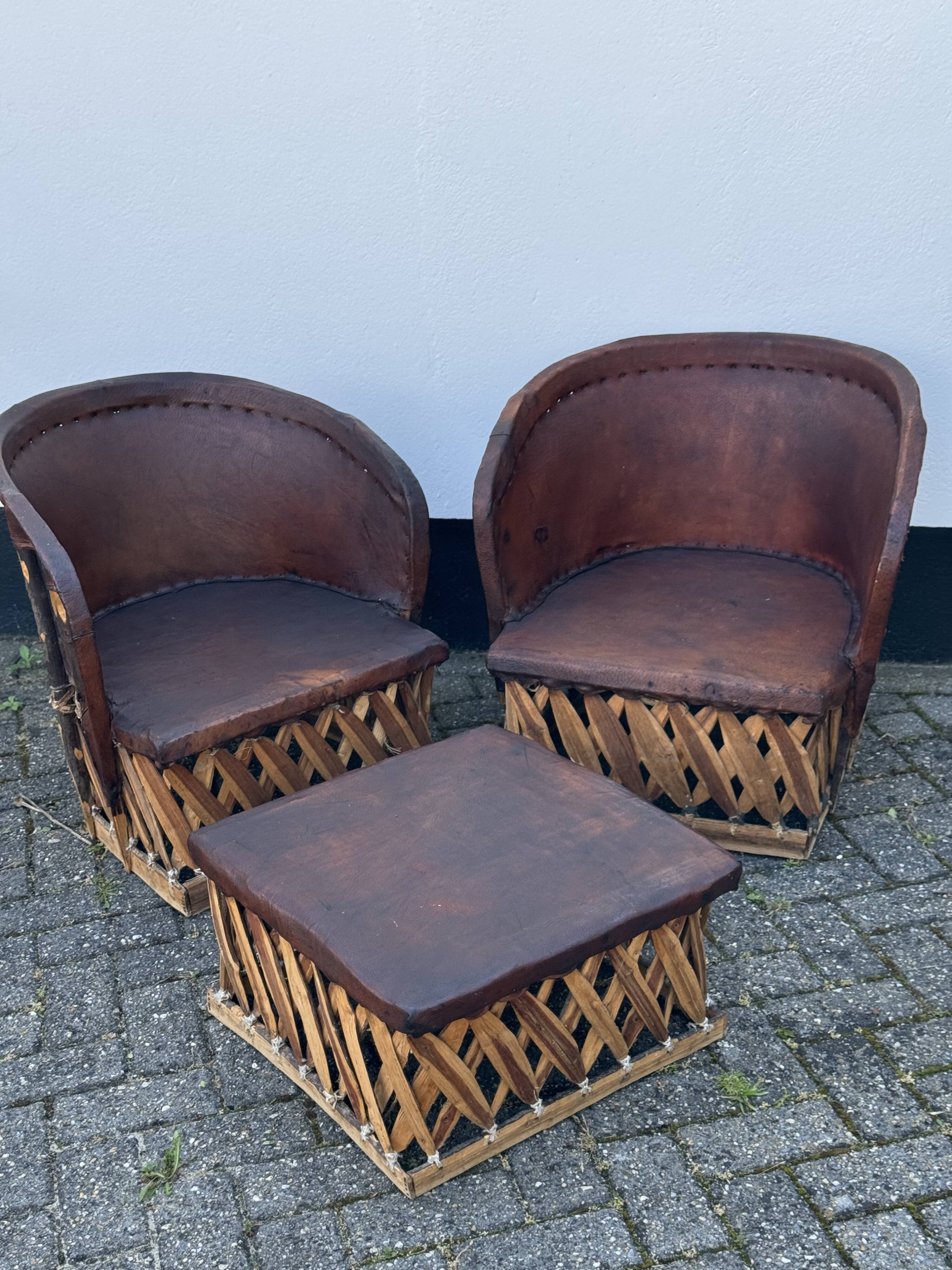Vintage Mexican Equipale chairs and table
