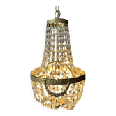 Golden bronze hot air balloon chandelier with glass pendants, mid-20th century.